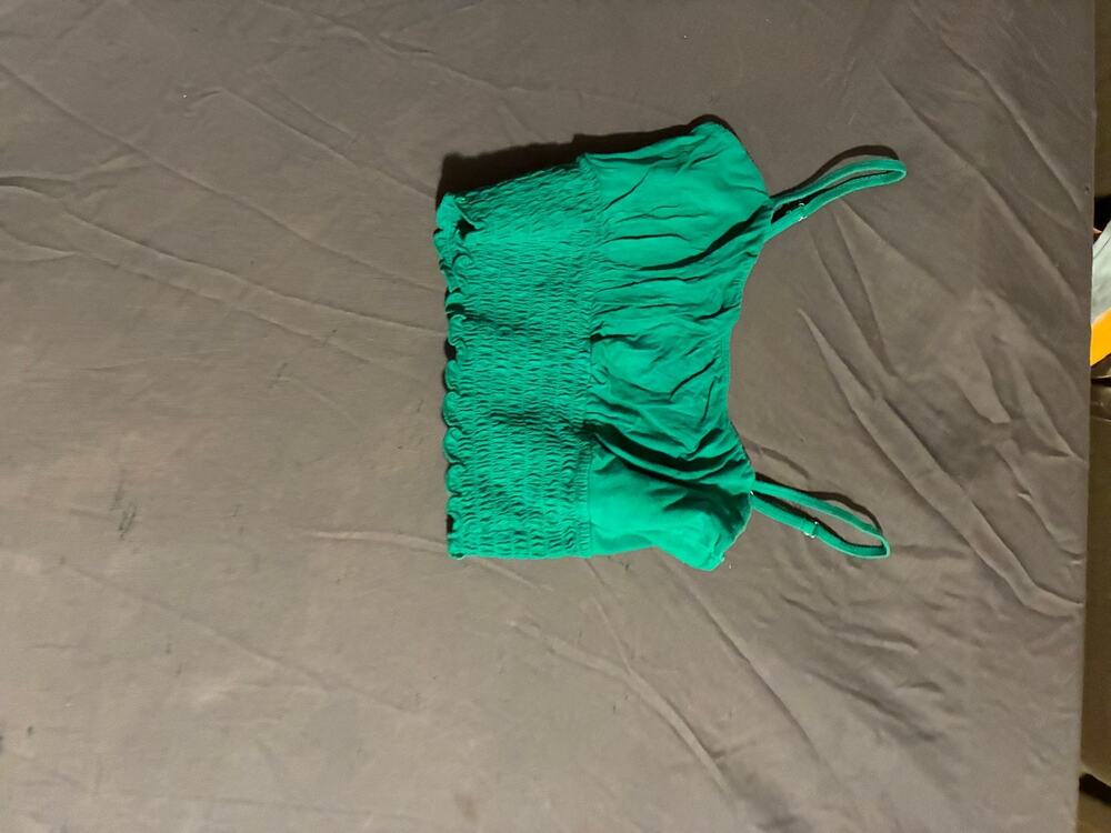Hollister Tank Womens M Green Smocked Crop Cami Spaghetti Strap Ruched Summer